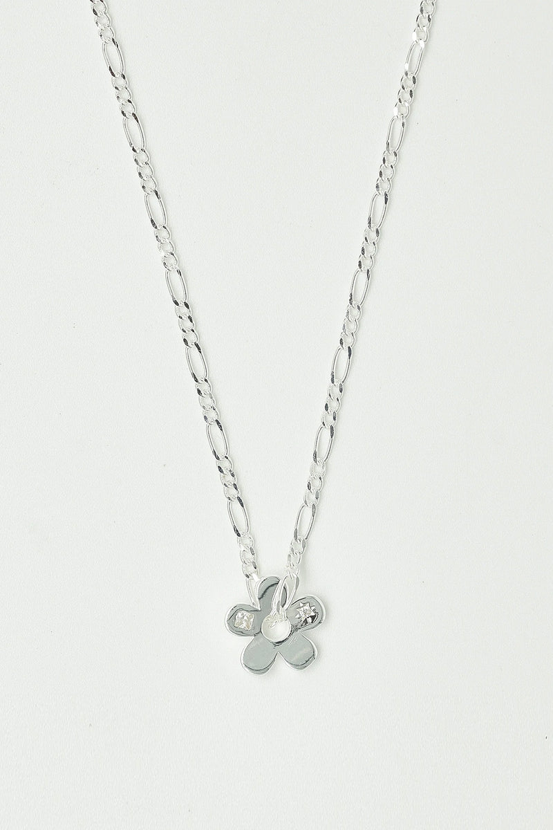 925 Signature Flower Pendant Necklace Silver/ Clear