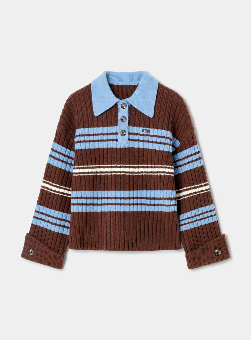 Graz Striped Polo Knit Brown Blue
