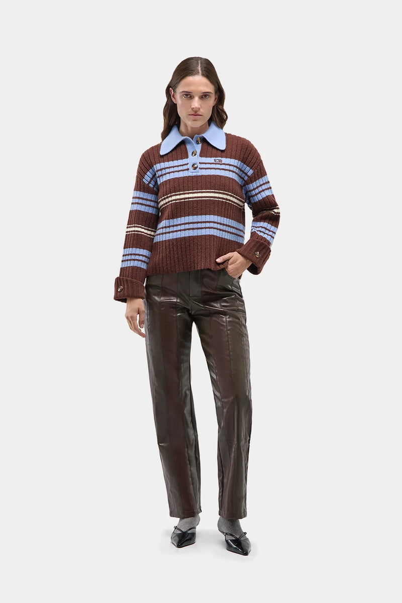 Graz Striped Polo Knit Brown Blue