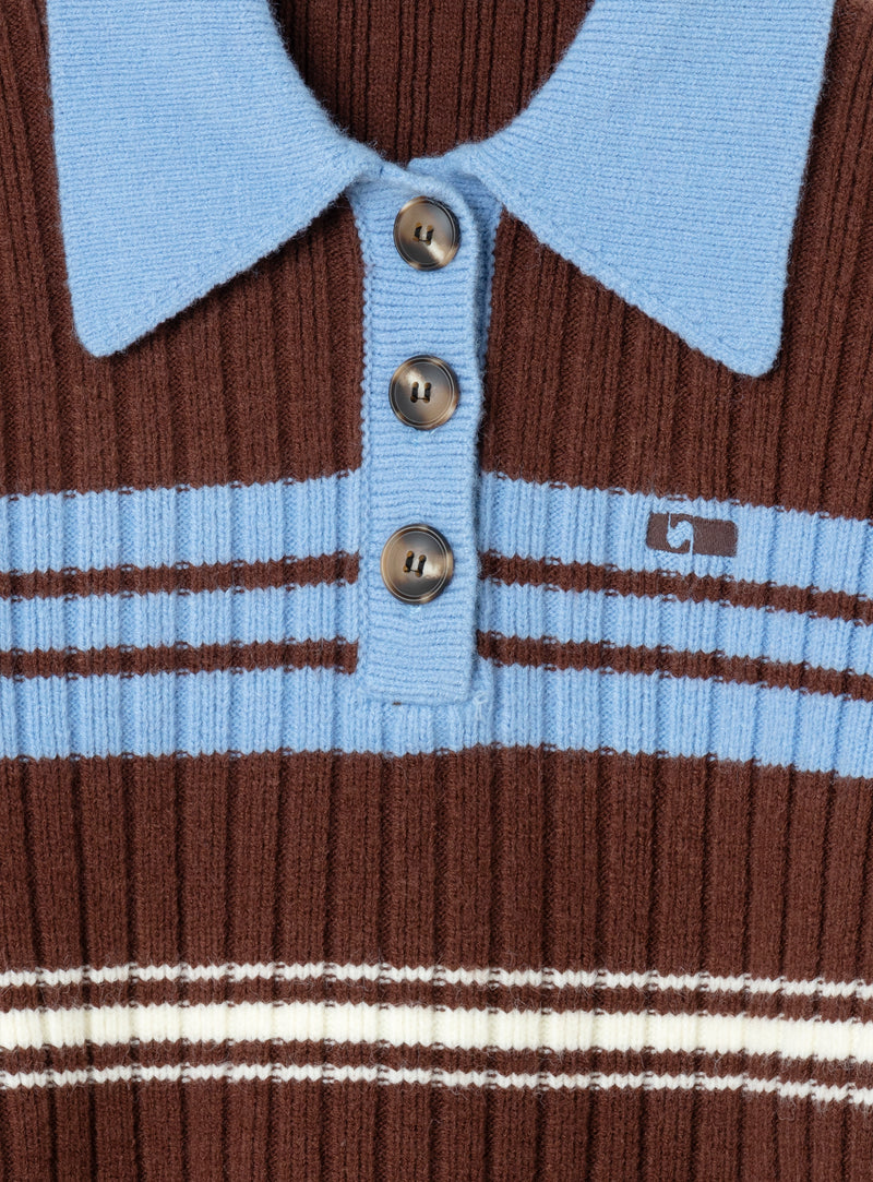 Graz Striped Polo Knit Brown Blue