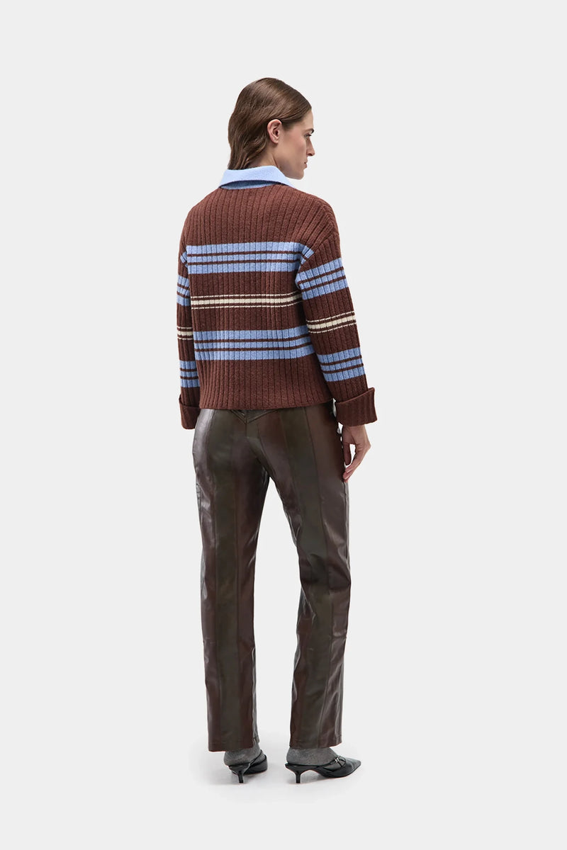 Graz Striped Polo Knit Brown Blue