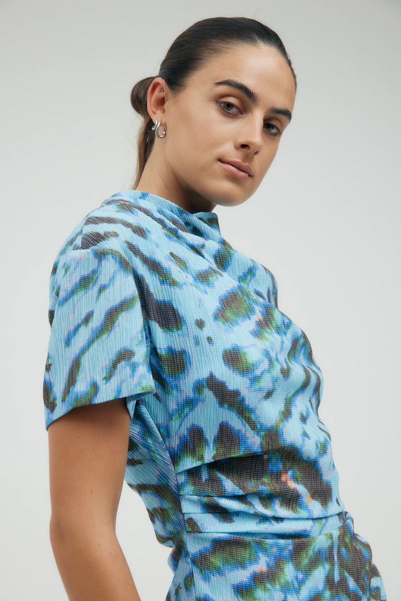 Electric Tucked Tee Dress Tie Dye