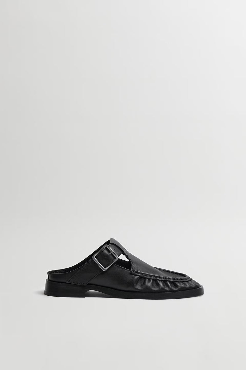 Gianna Buckled Mules Black