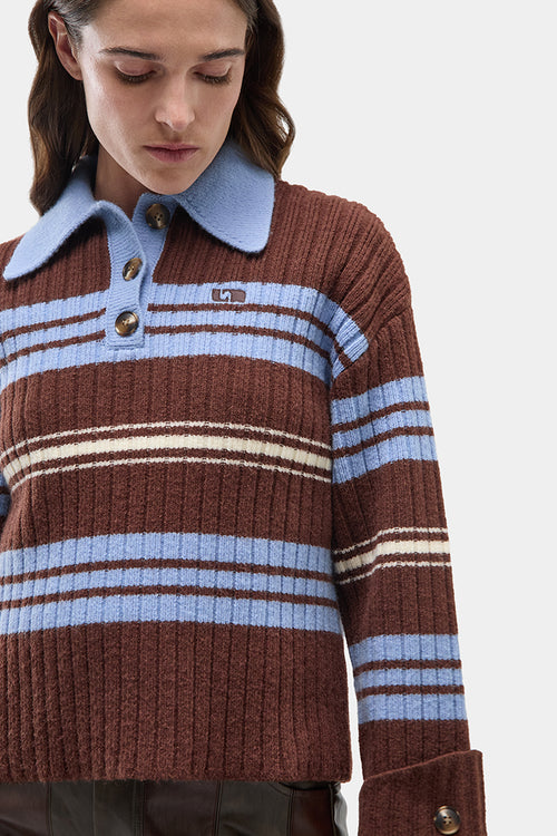 Graz Striped Polo Knit Brown Blue