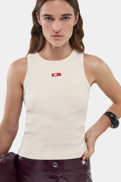Embroidered Logo Tank Top Ecru