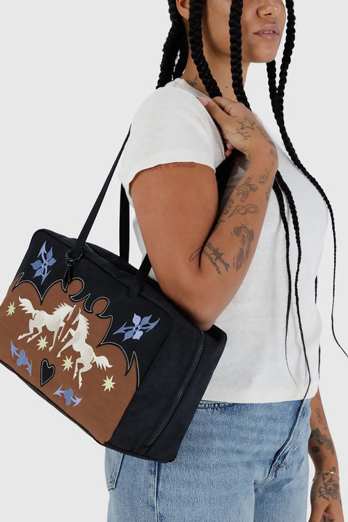 Medium Nylon Bowler Bag Western Appliqué