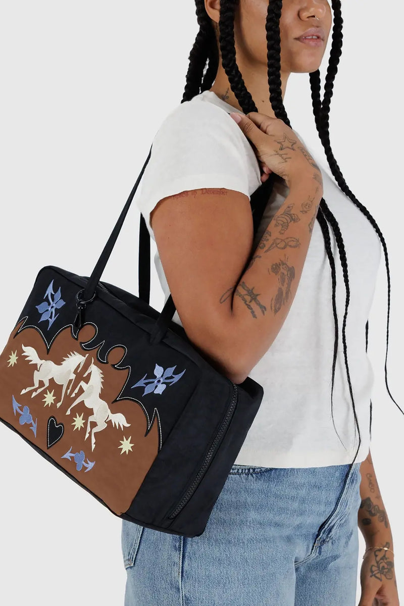 Medium Nylon Bowler Bag Western Appliqué