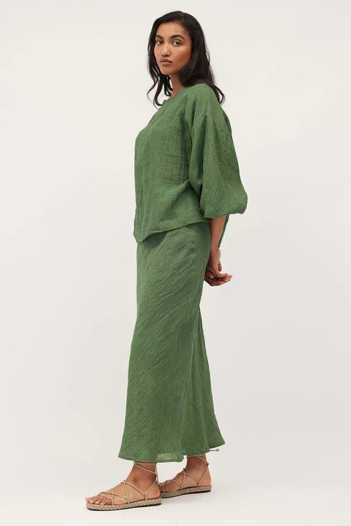 Bella Blouse Green Textured Linen
