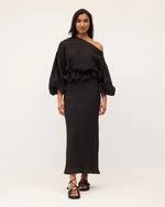 Bias Skirt Black Textured Linen