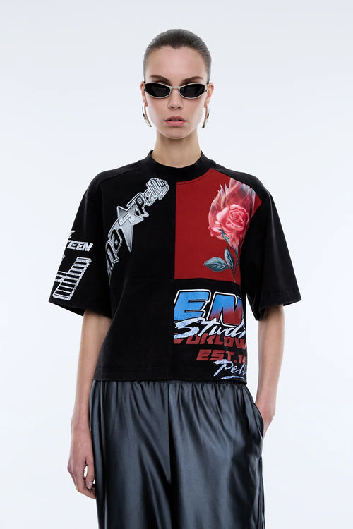 Flaming Rose Patchwork Tee