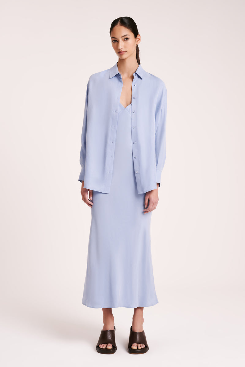 Roni Cupro Slip Dress Mineral Blue