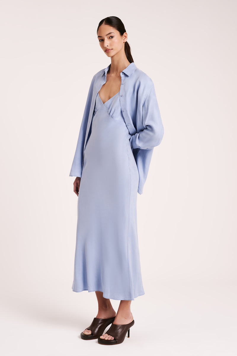 Roni Cupro Slip Dress Mineral Blue
