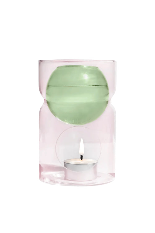 Oil Burner and Tea light Candle Green + Pink