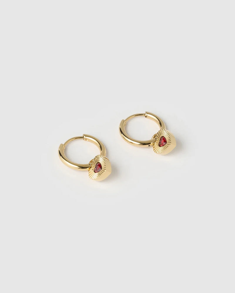 Ruby Heart Earrings Red