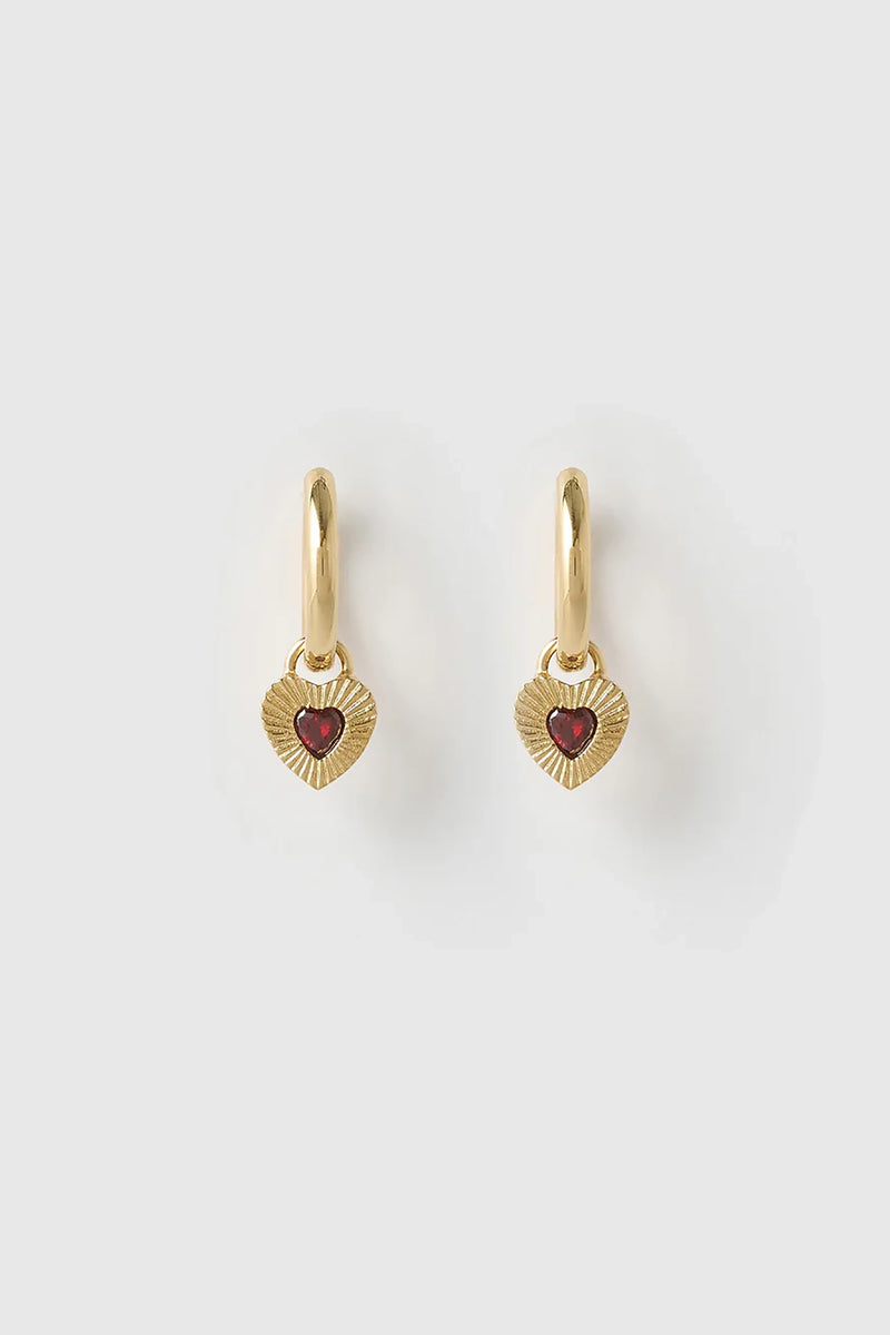 Ruby Heart Earrings Red