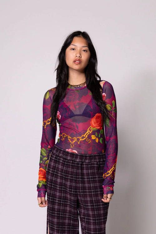 Chains and Roses LS Mesh Top