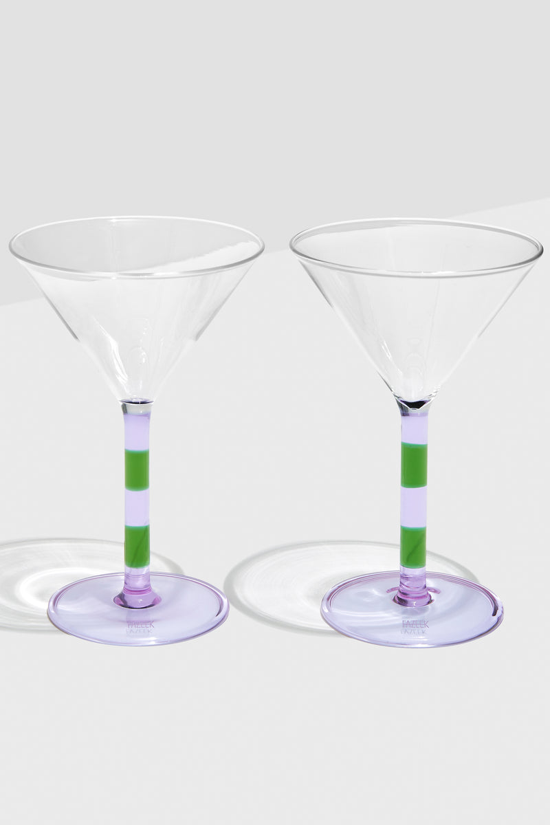 Stripe Martini Glass Set Lilac + Green