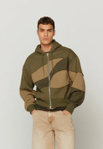 Patchwork Landscape Hoodie Olive