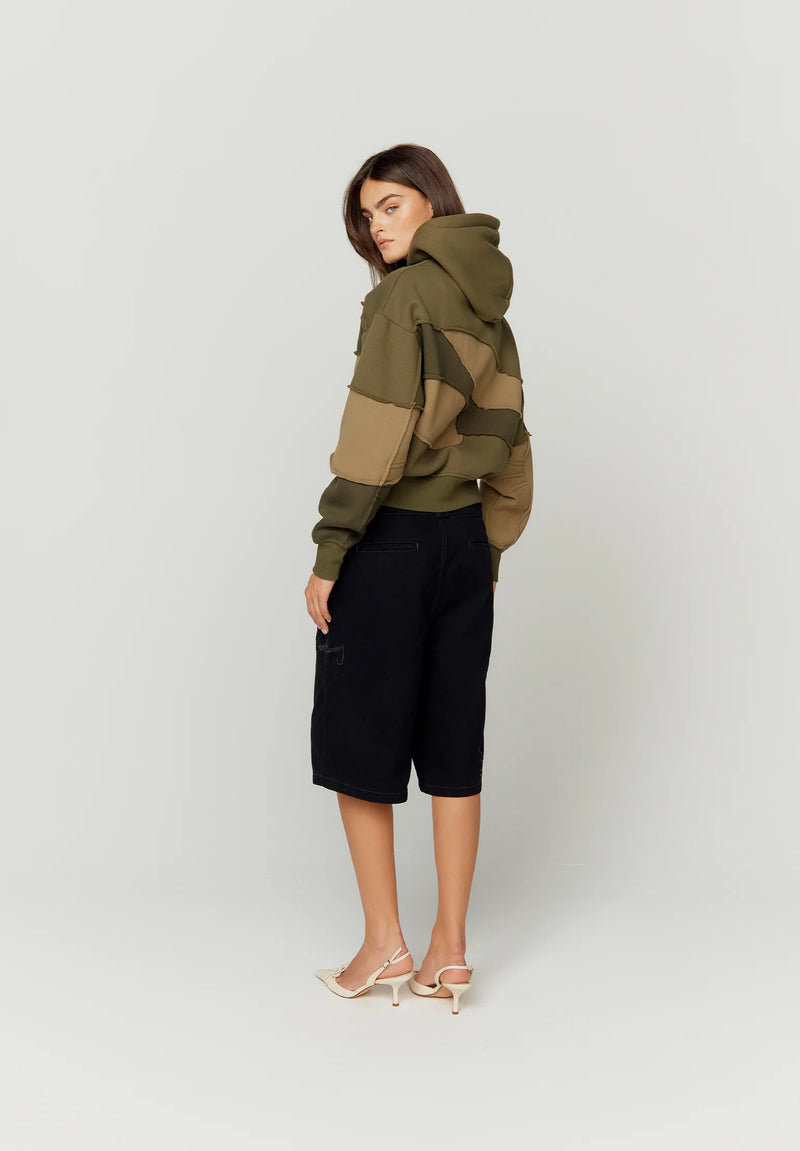 Patchwork Landscape Hoodie Olive