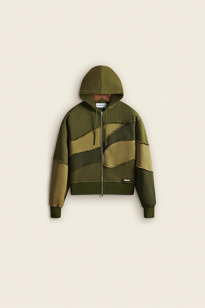 Patchwork Landscape Hoodie Olive