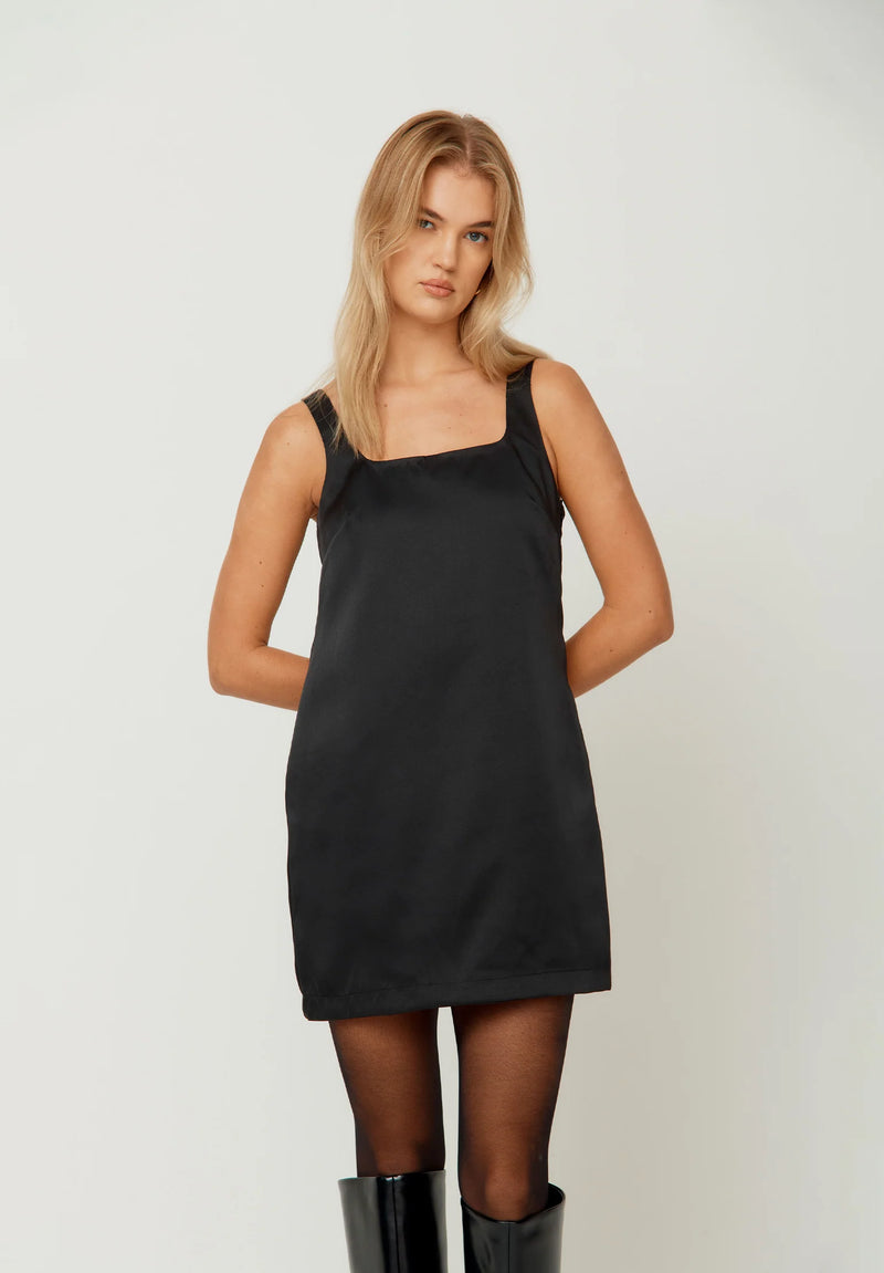 Mini Satin Shift Dress Black