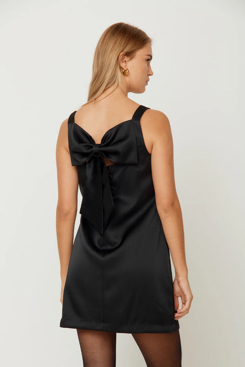 Mini Satin Shift Dress Black