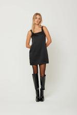 Mini Satin Shift Dress Black