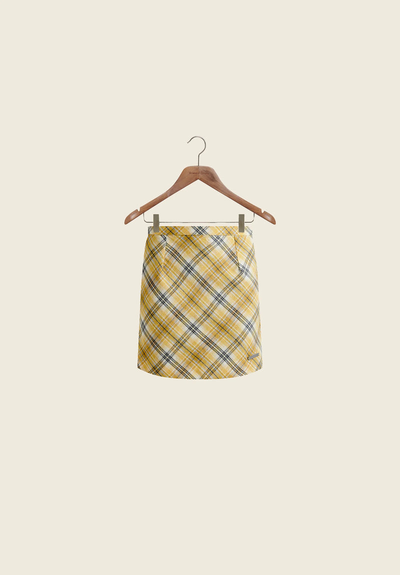 Bias Cut Skirt Yellow Check