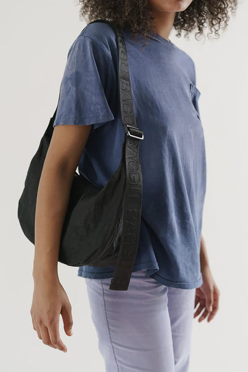 Medium Nylon Crescent Bag Black