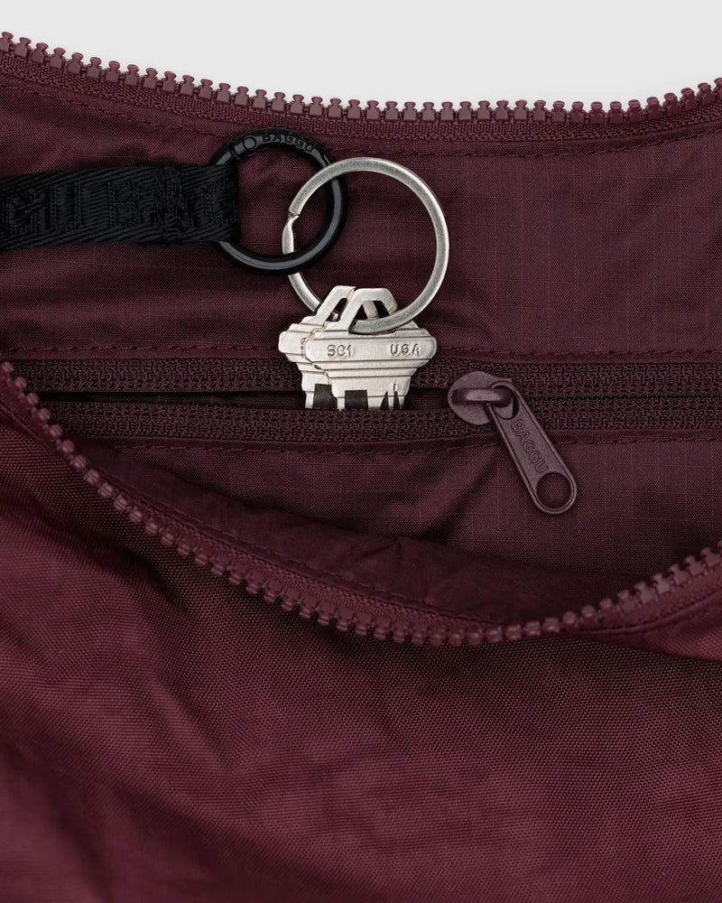 Medium Nylon Crescent Bag Mahogany