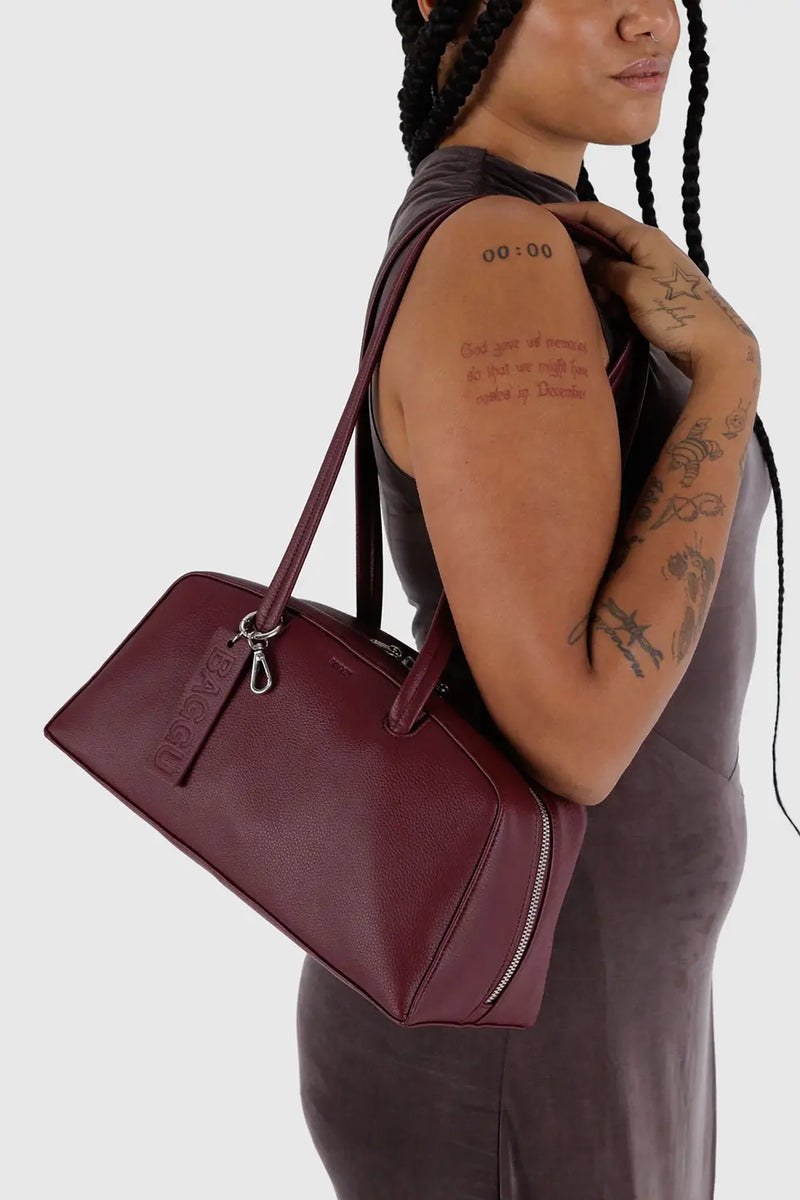 Recycled Leather Bowler Bag Mahogany