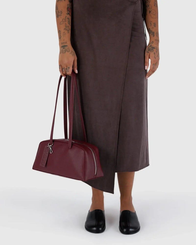 Recycled Leather Bowler Bag Mahogany