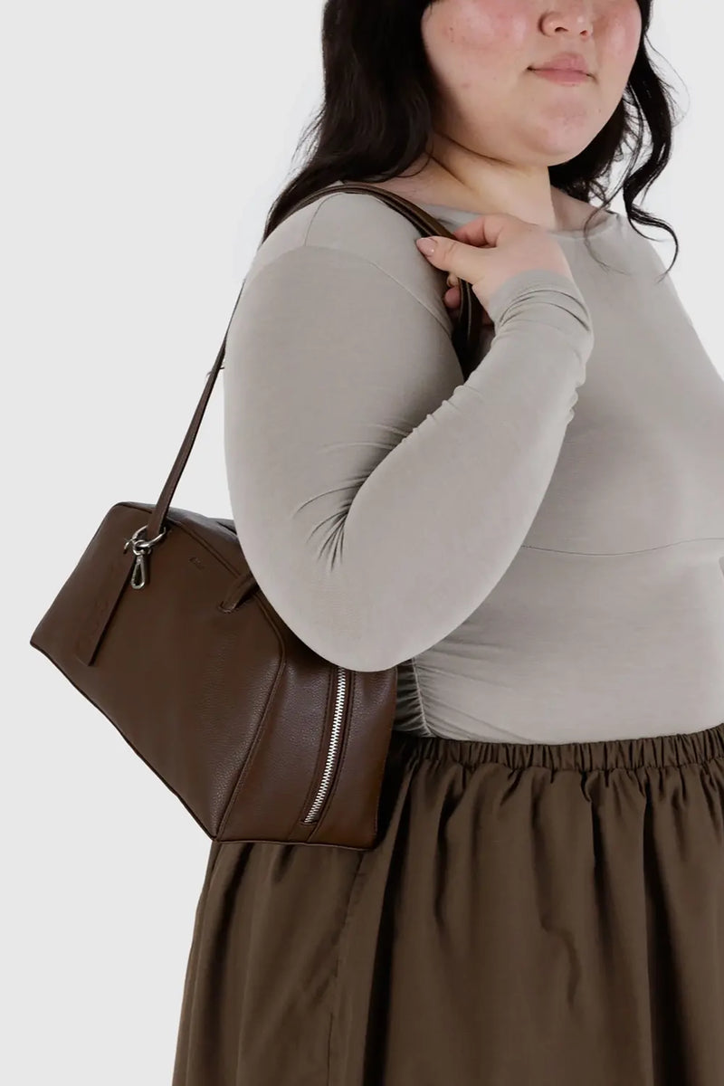 Recycled Leather Bowler Bag Brown