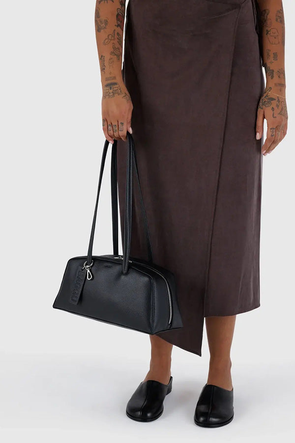 Recycled Leather Bowler Bag Black