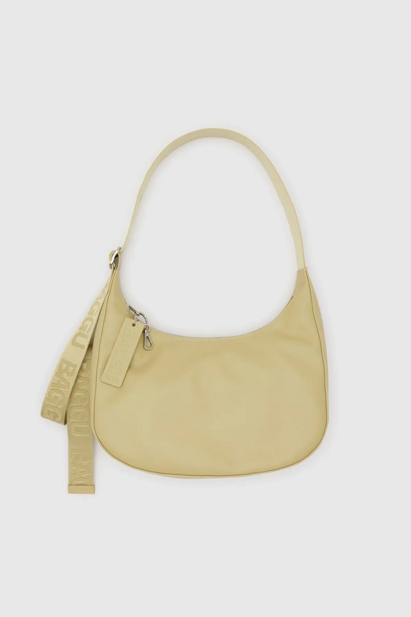 Medium Recycled Leather Crescent Bag Straw
