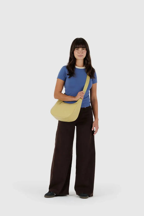 Medium Recycled Leather Crescent Bag Straw