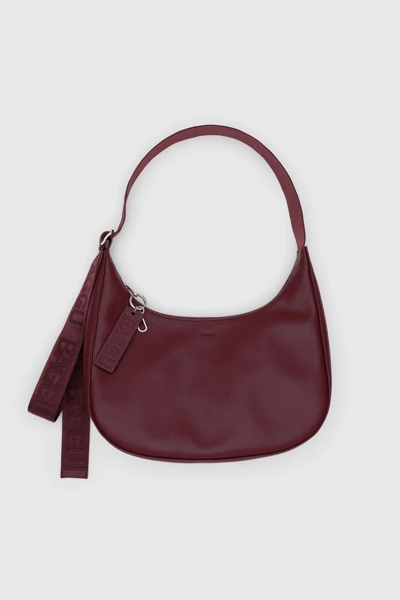 Medium Recycled Leather Crescent Bag Mahogany