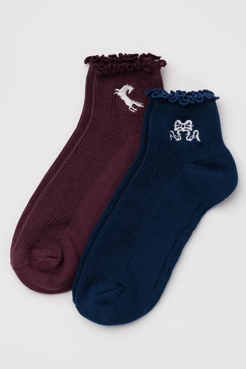 Lettuce Edge Sock Set of 2 Mahogany Navy
