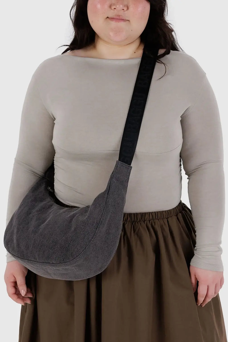 Medium Crescent Bag Washed Black Denim