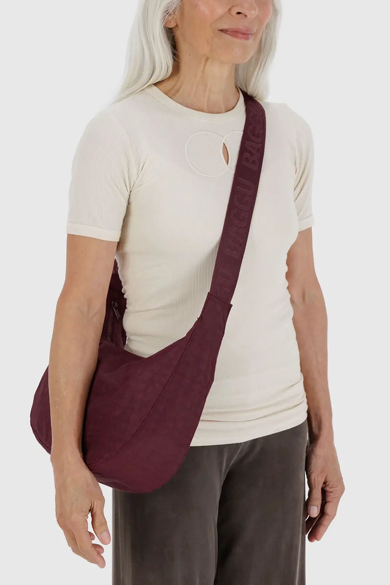 Medium Nylon Crescent Bag Mahogany