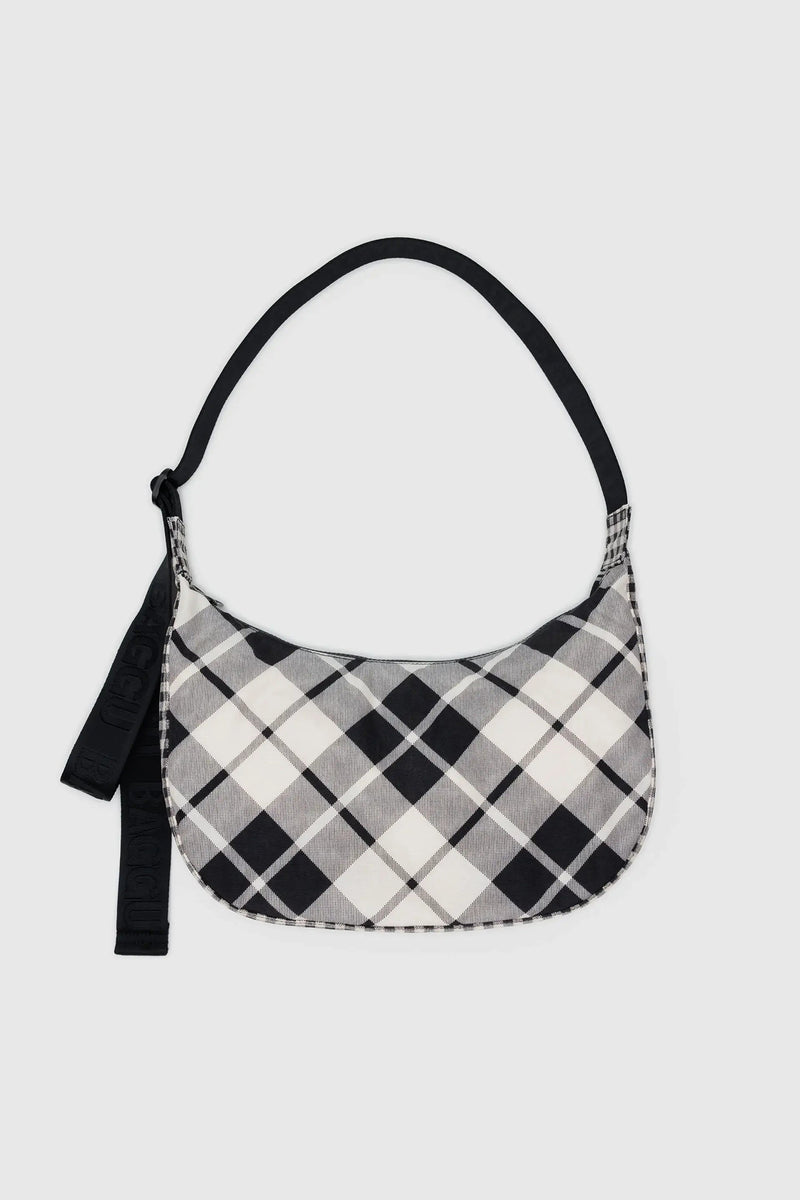 Medium Nylon Crescent Bag Mixed Plaid