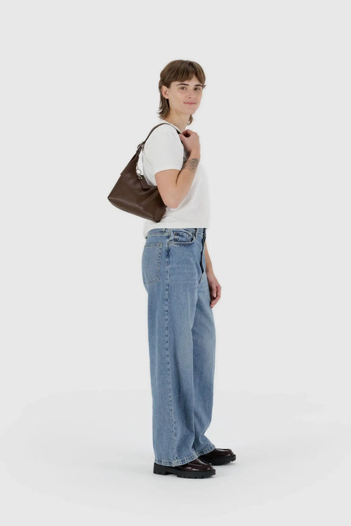 Mini Recycled Leather Shoulder Bag Brown