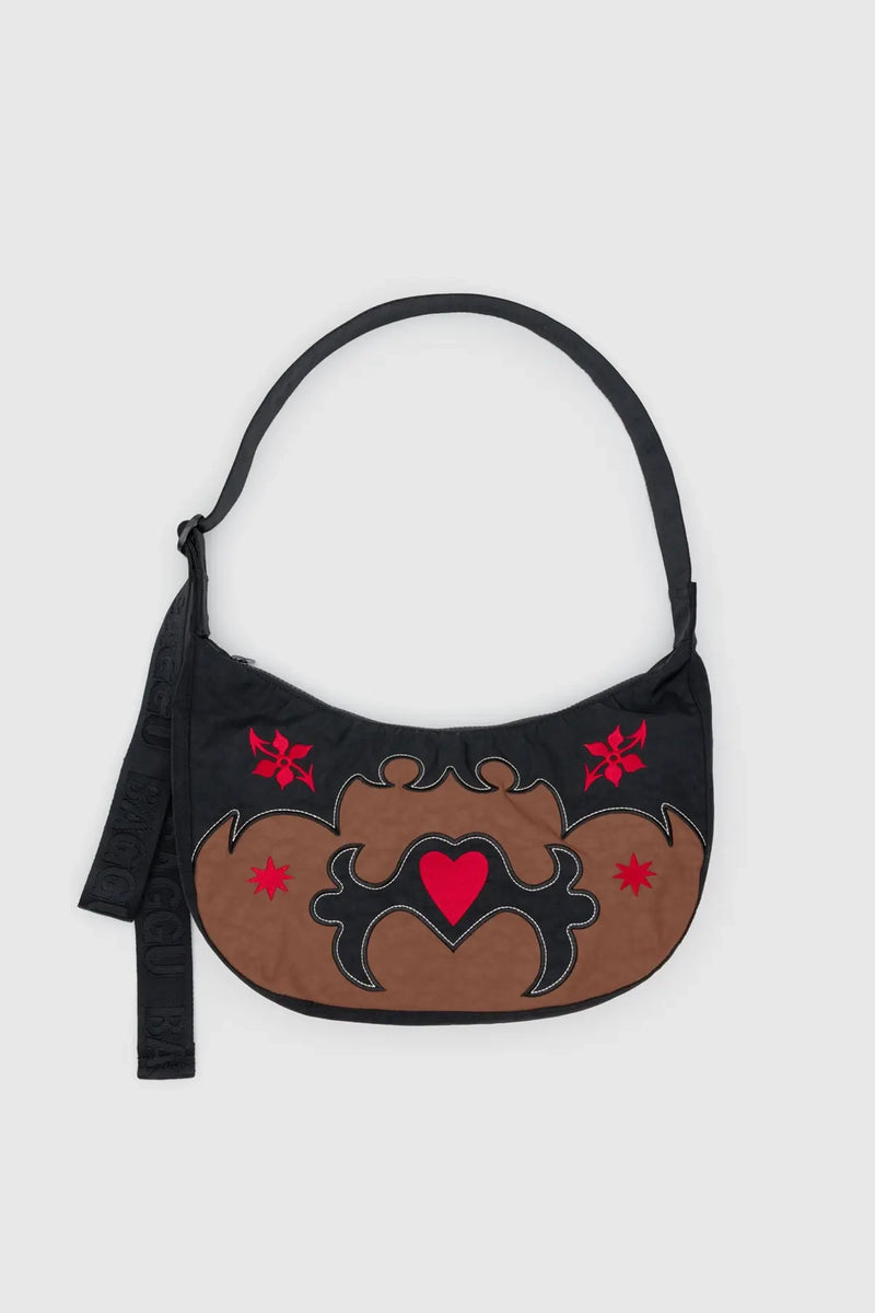 Medium Nylon Crescent Bag Western Appliqué