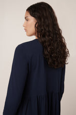 Long Sleeve Gather Dress Navy