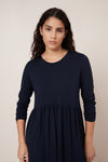 Long Sleeve Gather Dress Navy