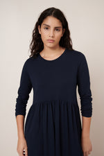 Long Sleeve Gather Dress Navy