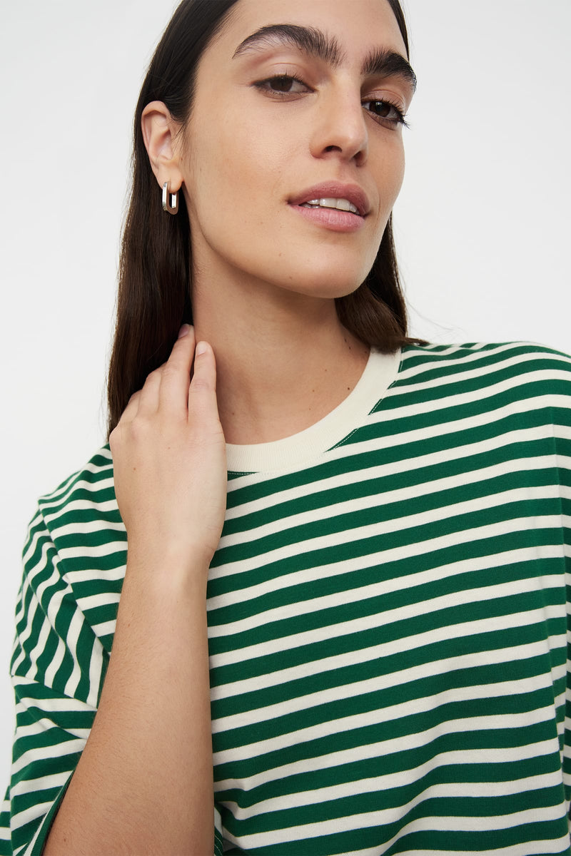 Oversized Boxy Tee Green Stripe