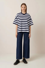 Oversized Boxy Tee Navy White Stripe