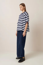 Oversized Boxy Tee Navy White Stripe