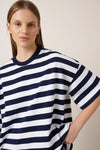 Oversized Boxy Tee Navy White Stripe